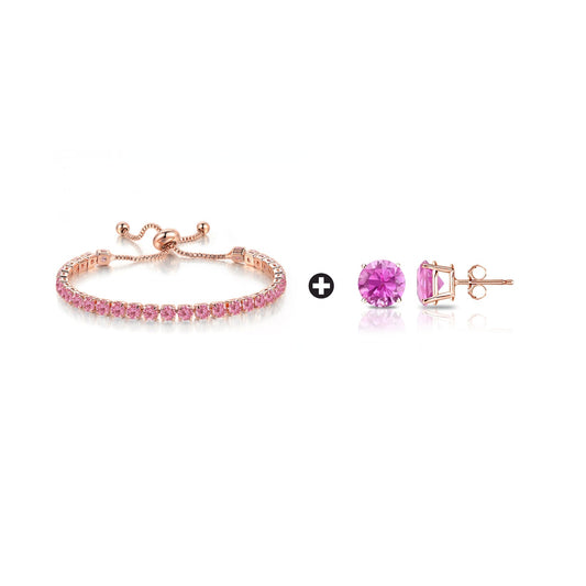10k Rose Gold 7 Cttw Created Pink Sapphire Round Adjustable Tennis Plated Bracelet and Earrings Set111111111111111111111111111111111111111111111111111111111111111111111111111111111111111111111111111111111111 ++ ++ ++ ++ ++ ++ ++ ++ ++ ++ ++ ++ ++ ++ ++ ++