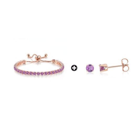 10k Rose Gold 6 Cttw Created Amethyst Round Adjustable Tennis Plated Bracelet and Earrings Set1111111111111111111111111111111111111111111111111111111111111111111111111111111111111111111111111111111111111 ++ ++ ++ ++ ++ ++ ++ ++ ++ ++ ++ ++ ++ ++ ++ ++ ++
