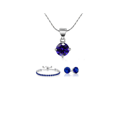 10k White Gold 6 Ct Round Created Blue Sapphire Set of Necklace, Earrings and Bracelet Plated1111111111111111111111111111111111111111111111111111111111111111111111111111111111111111111111111111111111 ++ ++ ++ ++ ++ ++ ++ ++ ++ ++ ++ ++ ++ ++ ++ ++ ++ ++