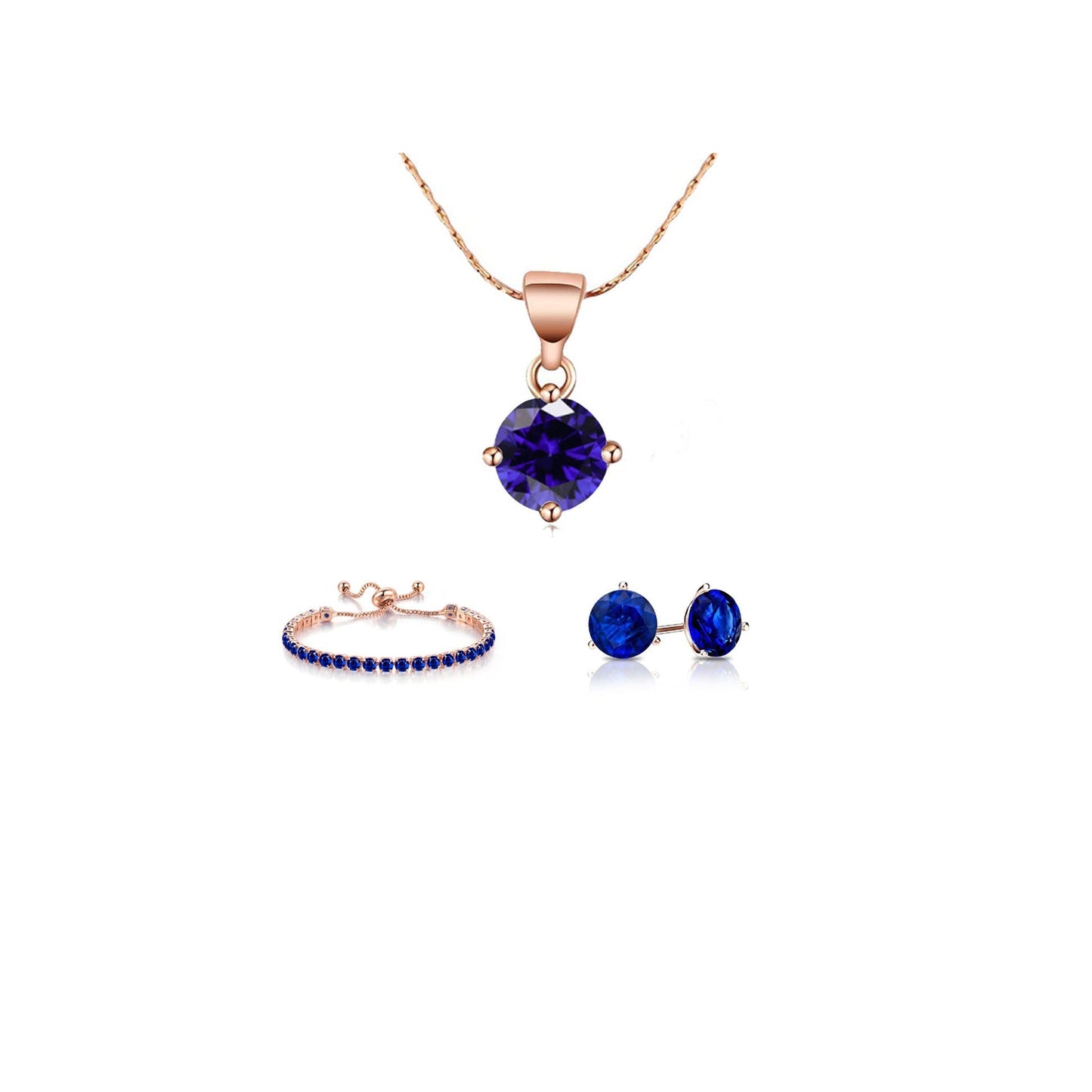 10k Rose Gold 7 Ct Round Created Blue Sapphire Set of Necklace, Earrings and Bracelet Plated1111111111111111111111111111111111111111111111111111111111111111111111111111111111111111111111111111111111111 ++ ++ ++ ++ ++ ++ ++ ++ ++ ++ ++ ++ ++ ++ ++ ++ ++ ++