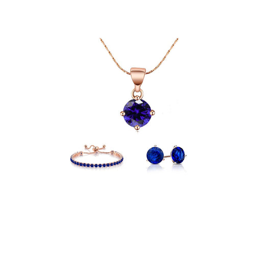10k Rose Gold 6 Ct Round Created Blue Sapphire Set of Necklace, Earrings and Bracelet Plated1111111111111111111111111111111111111111111111111111111111111111111111111111111111111111111111111111111111111 ++ ++ ++ ++ ++ ++ ++ ++ ++ ++ ++ ++ ++ ++ ++ ++ ++ ++