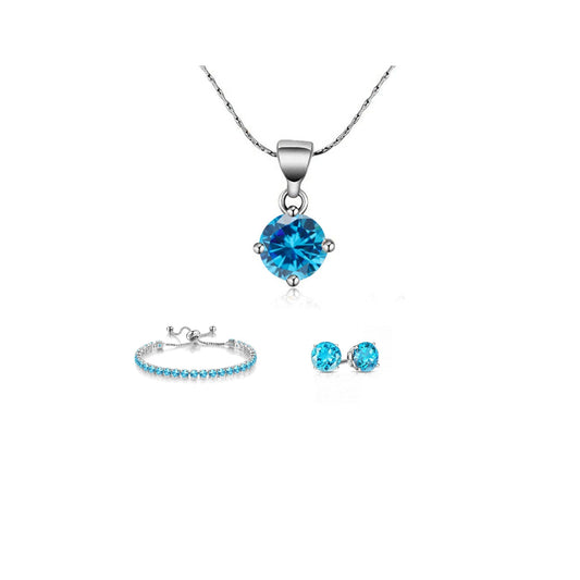10k White Gold 6 Ct Round Created Blue Topaz Set of Necklace, Earrings and Bracelet Plated1111111111111111111111111111111111111111111111111111111111111111111111111111111111111111111111111111111111 ++ ++ ++ ++ ++ ++ ++ ++ ++ ++ ++ ++ ++ ++ ++ ++ ++ ++ ++