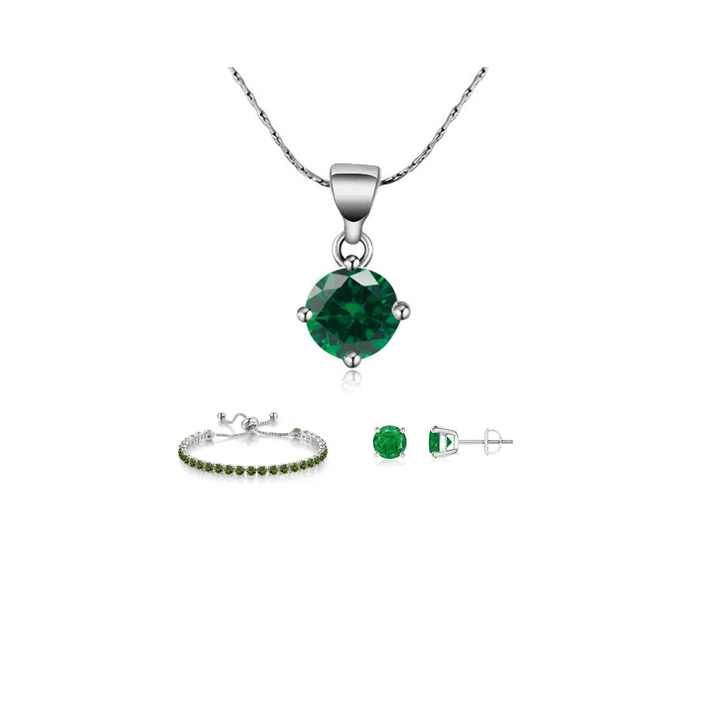 10k White Gold 7 Ct Round Created Emerald Set of Necklace, Earrings and Bracelet Plated11111111111111111111111111111111111111111111111111111111111111111111111111111111111111111111111111111111111 ++ ++ ++ ++ ++ ++ ++ ++ ++ ++ ++ ++ ++ ++ ++ ++ ++ ++ ++ ++