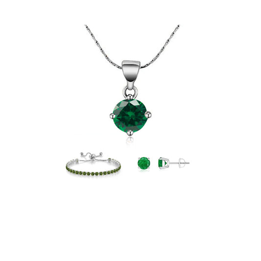 10k White Gold 7 Ct Round Created Emerald Set of Necklace, Earrings and Bracelet Plated11111111111111111111111111111111111111111111111111111111111111111111111111111111111111111111111111111111111 ++ ++ ++ ++ ++ ++ ++ ++ ++ ++ ++ ++ ++ ++ ++ ++ ++ ++ ++ ++