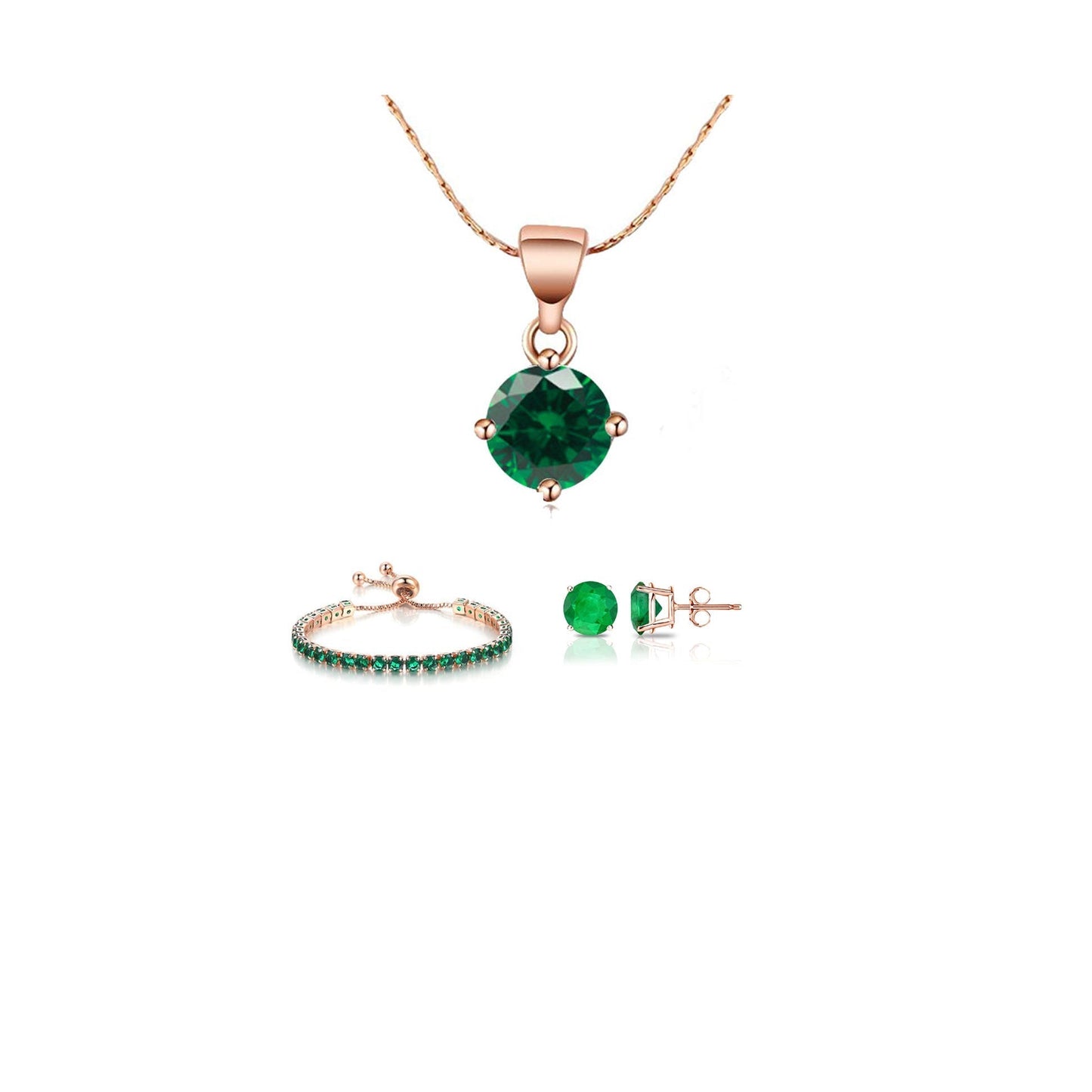 10k Rose Gold 6 Ct Round Created Emerald Set of Necklace, Earrings and Bracelet Plated1111111111111111111111111111111111111111111111111111111111111111111111111111111111111111111111111111111111111 ++ ++ ++ ++ ++ ++ ++ ++ ++ ++ ++ ++ ++ ++ ++ ++ ++ ++ ++ ++