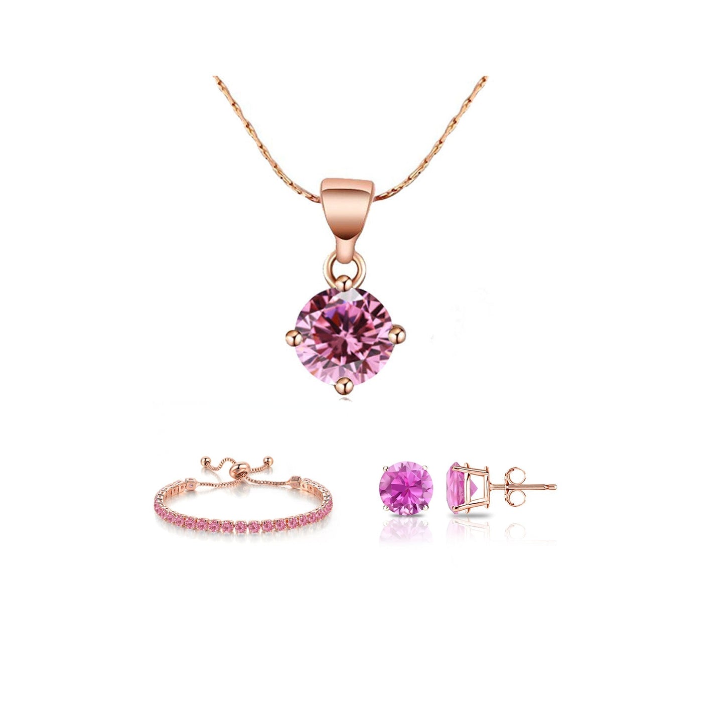10k Rose Gold 7 Ct Round Created Pink Sapphire Set of Necklace, Earrings and Bracelet Plated1111111111111111111111111111111111111111111111111111111111111111111111111111111111111111111111111111111111111 ++ ++ ++ ++ ++ ++ ++ ++ ++ ++ ++ ++ ++ ++ ++ ++ ++ ++