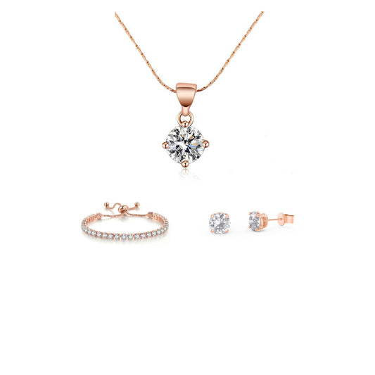 10k Rose Gold 7 Ct Round Created White Sapphire Set of Necklace, Earrings and Bracelet Plated111111111111111111111111111111111111111111111111111111111111111111111111111111111111111111111111111111111111 ++ ++ ++ ++ ++ ++ ++ ++ ++ ++ ++ ++ ++ ++ ++ ++ ++ ++