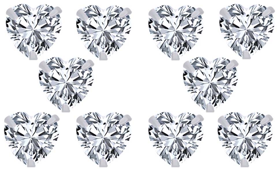 18k White Gold Plated 1/2Ct Heart White Sapphire Set Of Five Stud Earrings