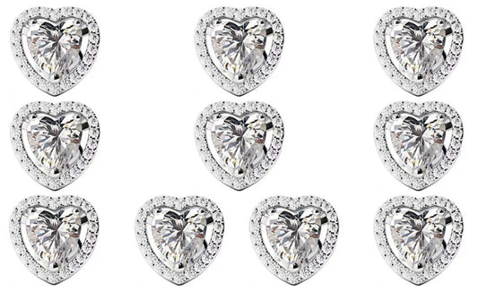 18k White Gold Plated 4Ct Heart White Sapphire Set of Five Halo Stud Earrings