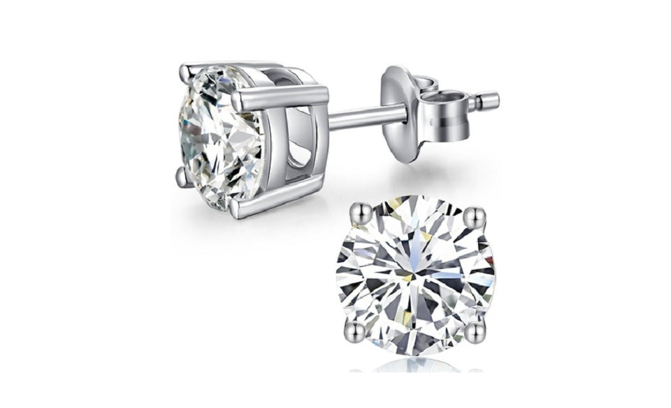 18k White Gold Plated Created White Sapphire 1Ct Round Stud Earrings