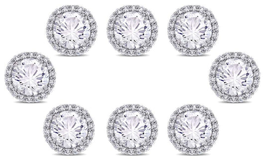 18k White Gold Plated 4mm 1/2Ct Round White Sapphire Set of Four Halo Stud Earrings