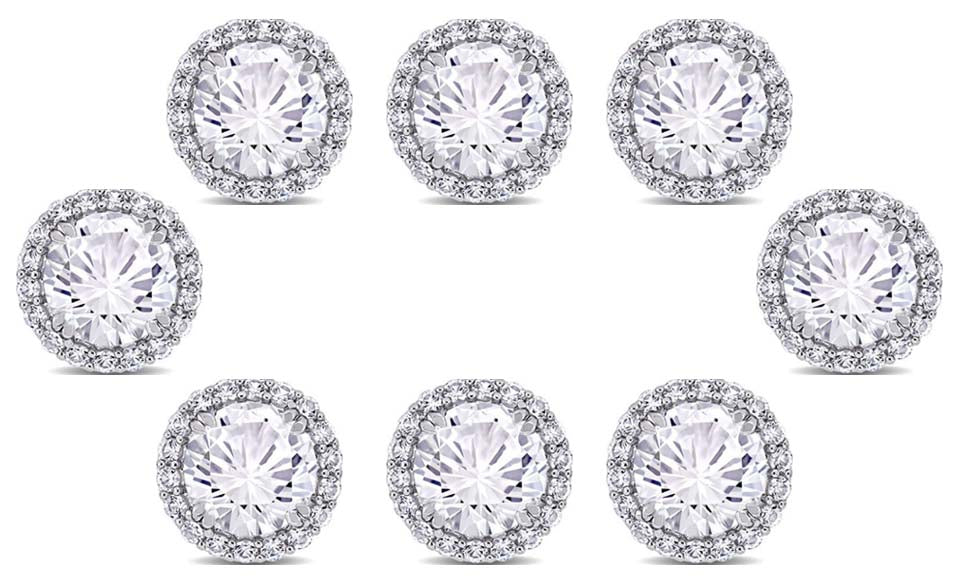 18k White Gold Plated 4mm 1Ct Round White Sapphire Set of Four Halo Stud Earrings