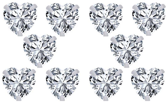 18k White Gold Plated 4mm 4Ct Heart White Sapphire Set Of Five Stud Earrings
