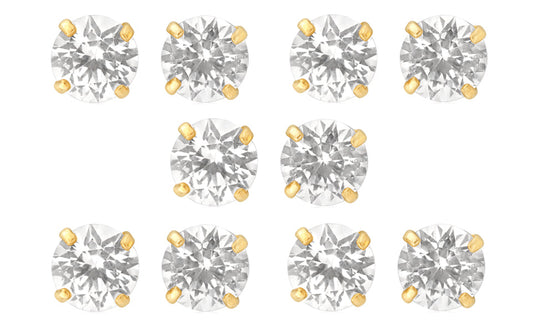 18k Yellow Gold Plated 2Ct Round White Sapphire Set Of Five Stud Earrings