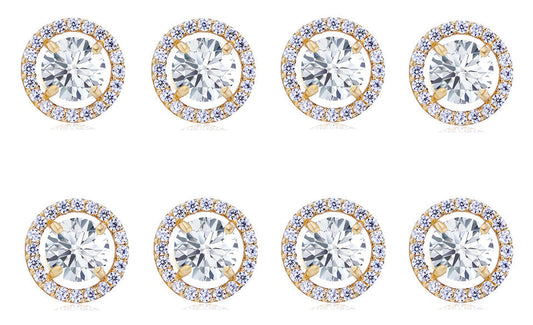 18k Yellow Gold Plated 1/2Ct Round White Sapphire Set Of Four Halo Stud Earrings