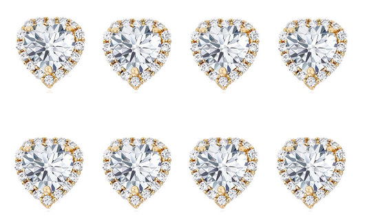 18k Yellow Gold Plated 1Ct Heart White Sapphire Set of Four Halo Stud Earrings