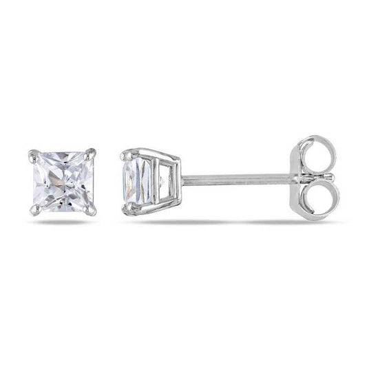 18k White Gold Plated Created White Sapphire 1/2Ct Square Cut Stud Earrings