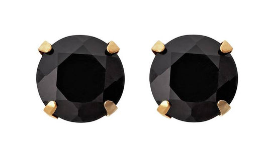 18k Yellow Gold Plated Created Black Sapphire 3 Carat Round Stud Earrings