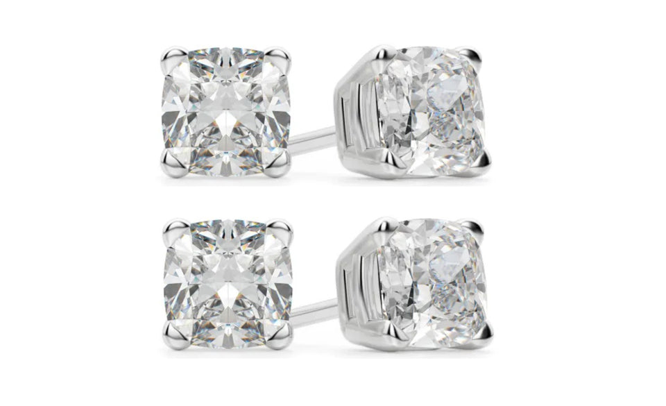 18k White Gold 6mm 4Ct Cushion Cut White Sapphire Set Of Two Stud Earrings Plated