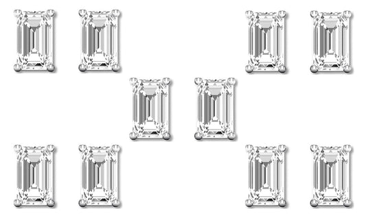 18k White Gold 6mm 2Ct Emerald Cut White Sapphire Set Of Five Stud Earrings Plated