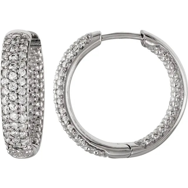 Sterling Silver Imitation Cubic Zirconia Inside-Outside Hoop Earrings