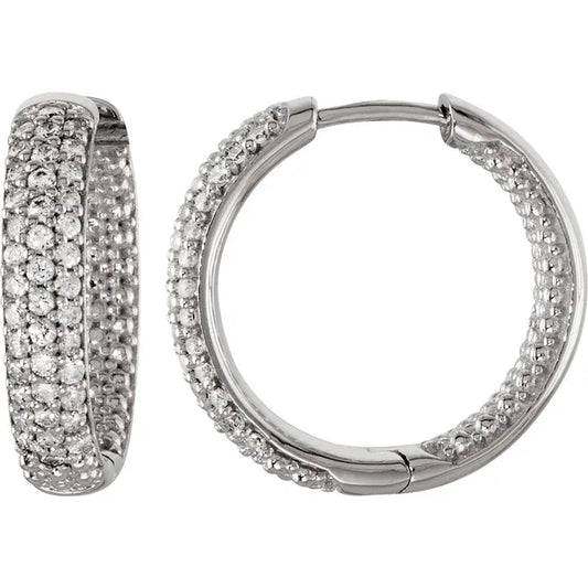 Sterling Silver Imitation Cubic Zirconia Inside-Outside Hoop Earrings