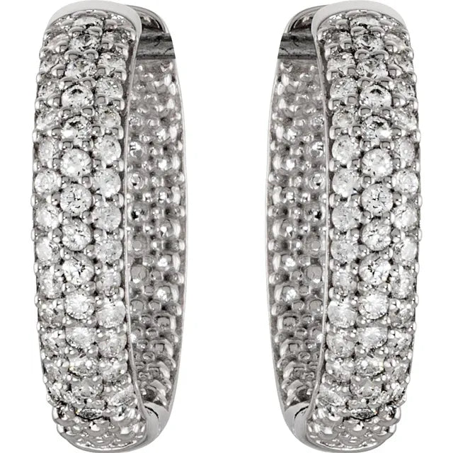 Sterling Silver Imitation Cubic Zirconia Inside-Outside Hoop Earrings