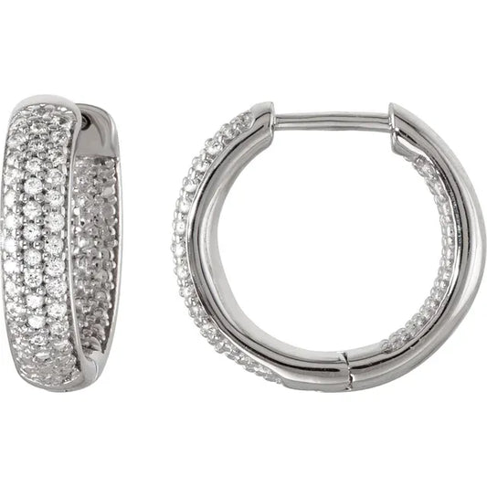 Sterling Silver Imitation Cubic Zirconia Inside-Outside Hoop Earrings