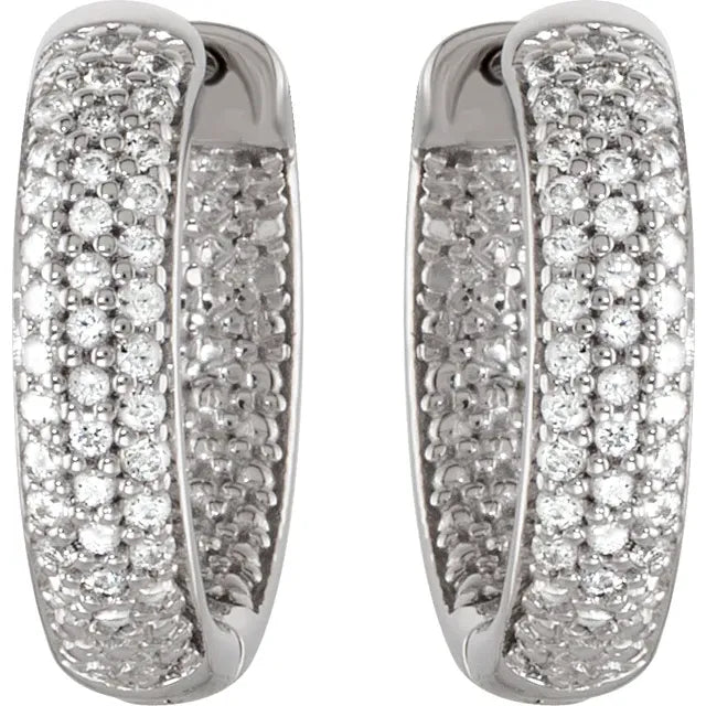 Sterling Silver Imitation Cubic Zirconia Inside-Outside Hoop Earrings