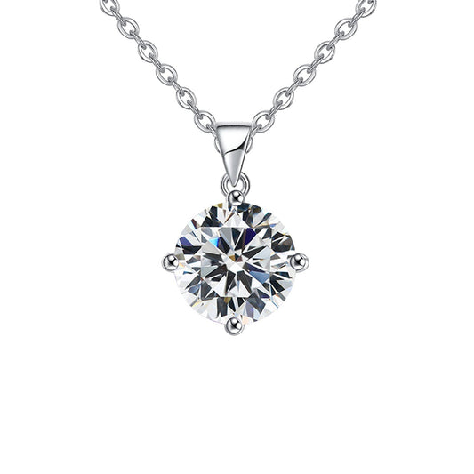 18K White Gold 1 Carat Created Cubic Zirconia Round Stud Necklace Plated 18 inch