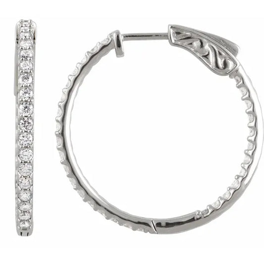 Sterling Silver Imitation White Cubic Zirconia Inside-Outside Hinged Hoop Earrings