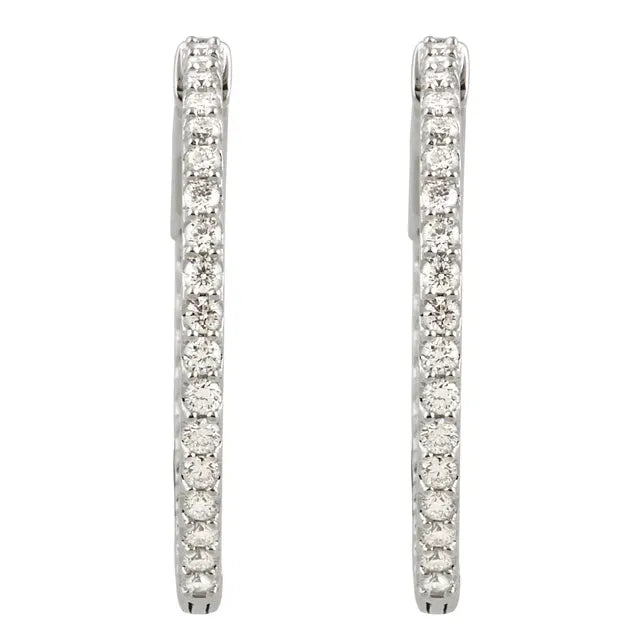 Sterling Silver Imitation White Cubic Zirconia Inside-Outside Hinged Hoop Earrings