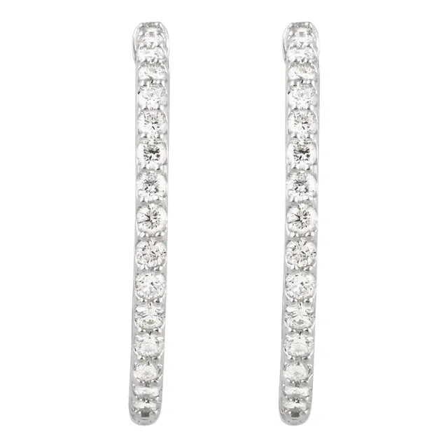 Sterling Silver Imitation White Cubic Zirconia Inside-Outside Hinged Hoop Earrings
