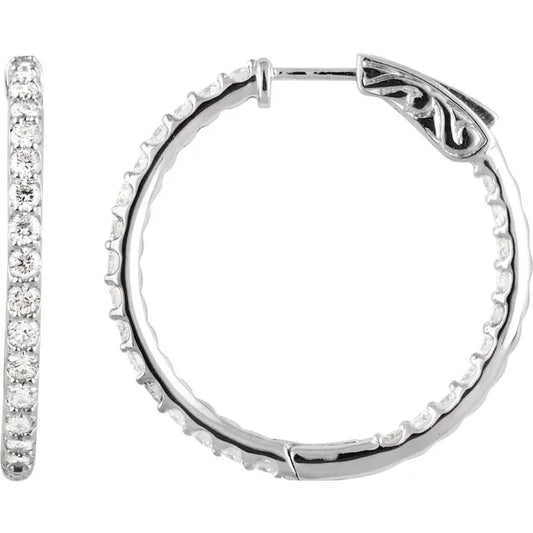 Sterling Silver Imitation White Cubic Zirconia Inside-Outside Hinged Hoop Earrings