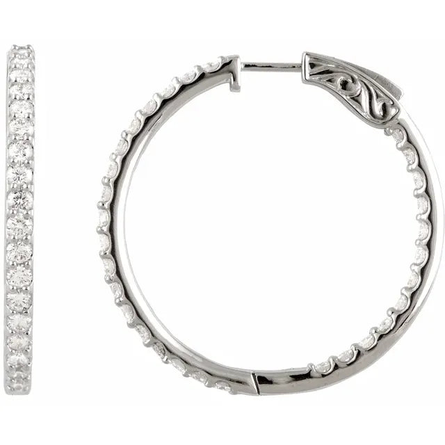 Sterling Silver Imitation White Cubic Zirconia Inside-Outside Hinged Hoop Earrings