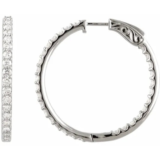 Sterling Silver Imitation White Cubic Zirconia Inside-Outside Hinged Hoop Earrings