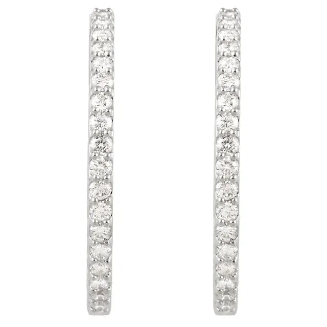 Sterling Silver Imitation White Cubic Zirconia Inside-Outside Hinged Hoop Earrings