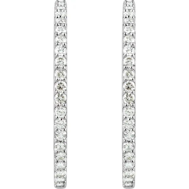 Sterling Silver Imitation White Cubic Zirconia Inside-Outside Hinged Hoop Earrings