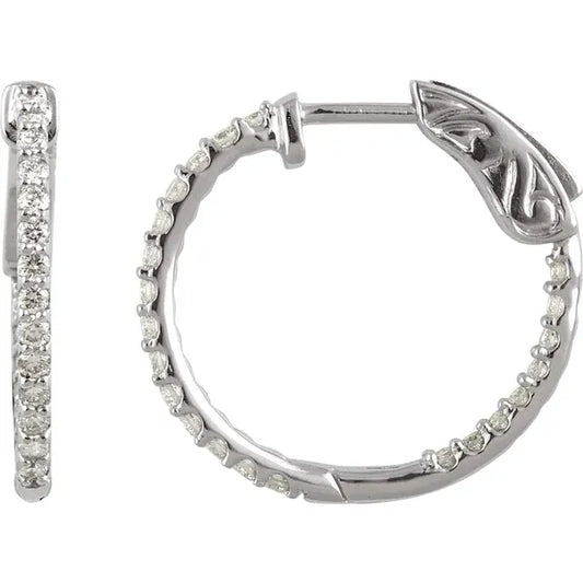 Sterling Silver Imitation White Cubic Zirconia Inside-Outside Hinged Hoop Earrings