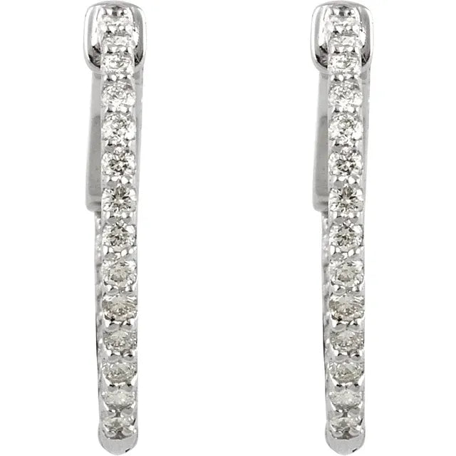 Sterling Silver Imitation White Cubic Zirconia Inside-Outside Hinged Hoop Earrings