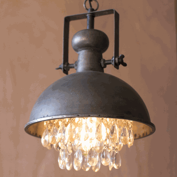 Kalalou Metal Pendant Lamp With Hanging Crystals