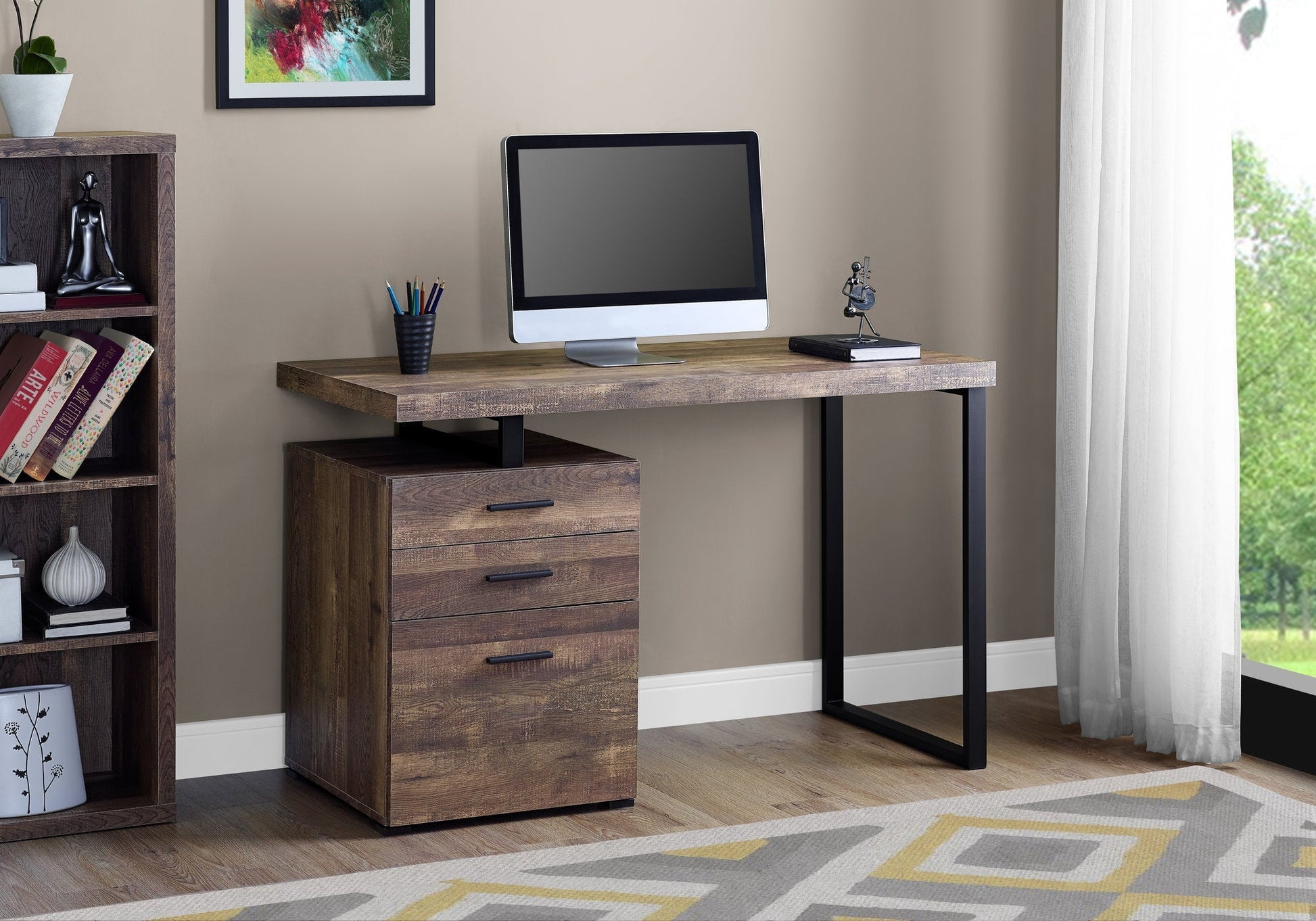 Brown Black Particle Board Hollow Core Metal Computer Desk By Homeroots | Desks | Modishstore