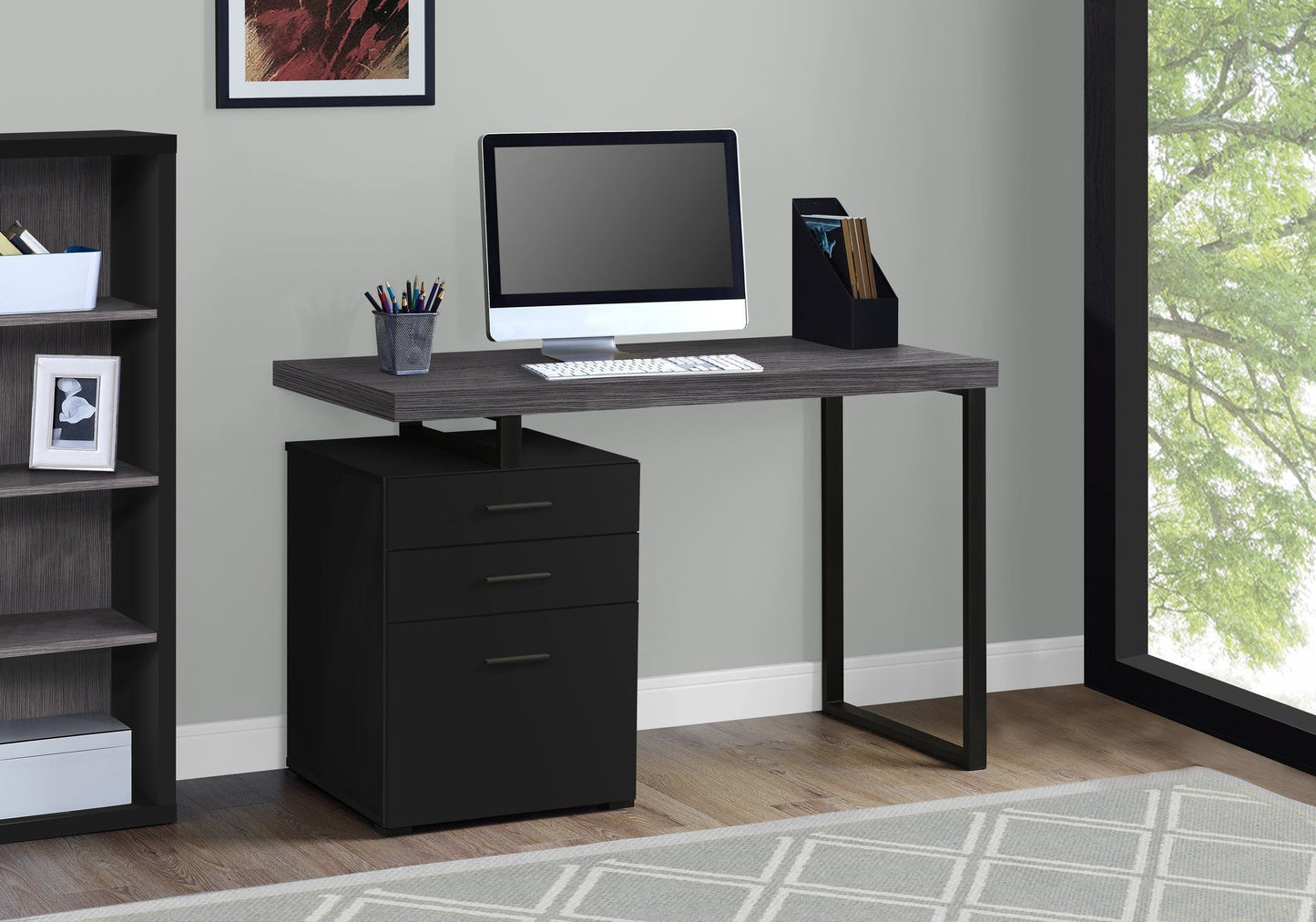 Brown Black Particle Board Hollow Core Metal Computer Desk By Homeroots | Desks | Modishstore - 14