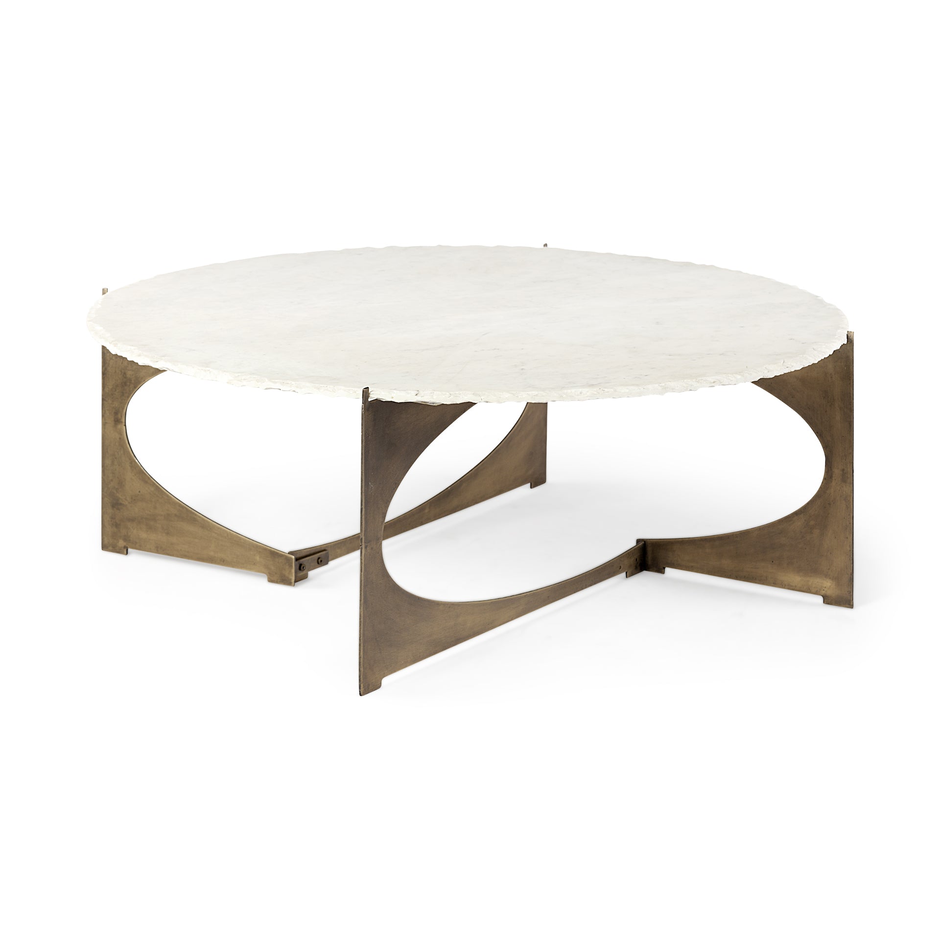 49' Round White Marble Top Gold and Metal Base Coffee Table By Homeroots | Coffee Tables | Modishstore