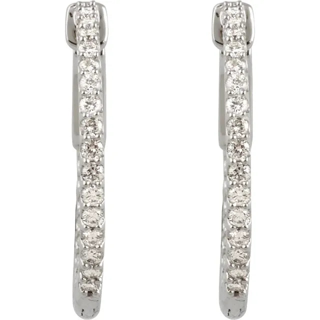 Sterling Silver Imitation White Cubic Zirconia Inside-Outside Hinged Hoop Earrings