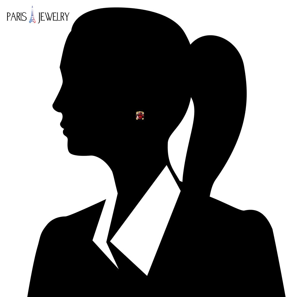 24k Yellow Gold Plated 2 Cttw Created Garnet CZ Round Stud Earrings