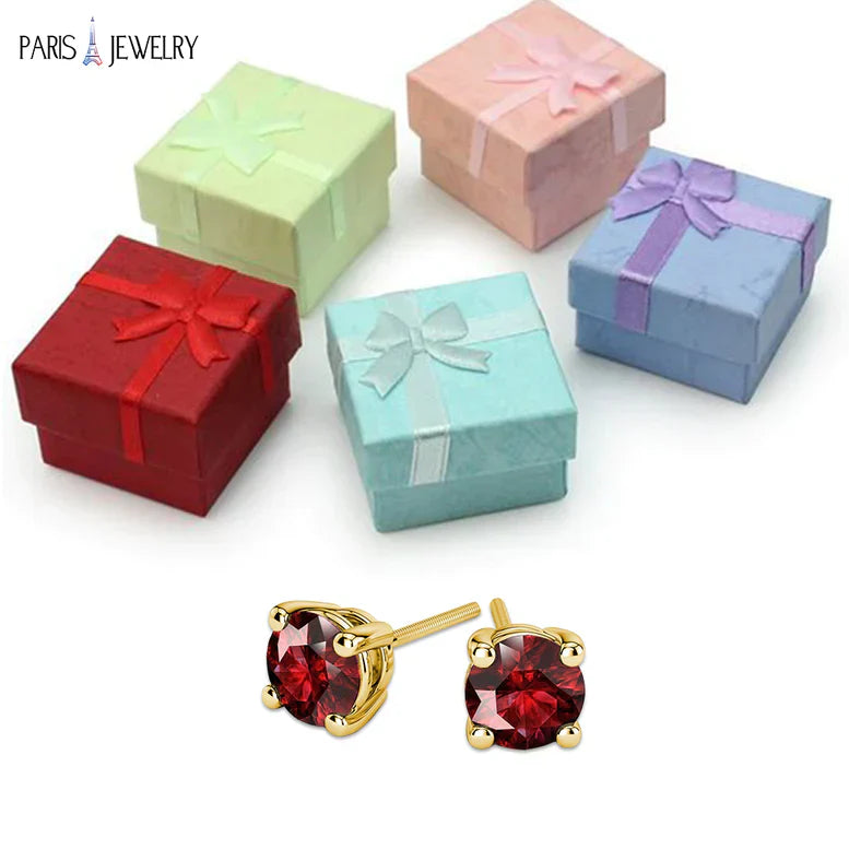 24k Yellow Gold Plated 2 Cttw Ruby Round Stud Earrings