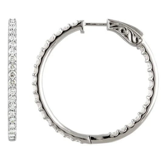 Sterling Silver Imitation White Cubic Zirconia Inside-Outside Hinged Hoop Earrings