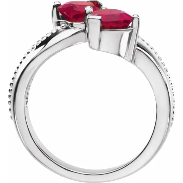 Sterling Silver 6x6 mm Heart Two-Stone Ring Mounting