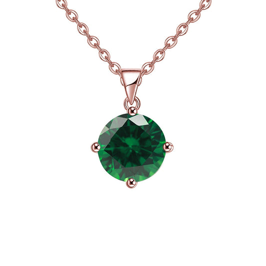 18K Rose Gold 4 Carat Created Emerald Round Stud Necklace Plated 18 inch